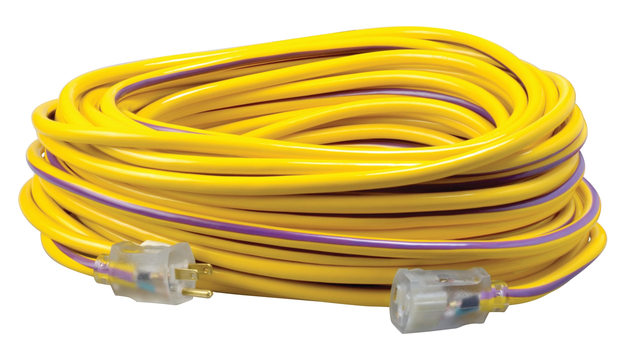 2549SW0022 Stripes & Cool Colors Heavy Duty High Visibility Extension Cord With Power Light Indicator, 125 V, 15 A, 1875 W, 100 ft L Cord, 3 Conductors