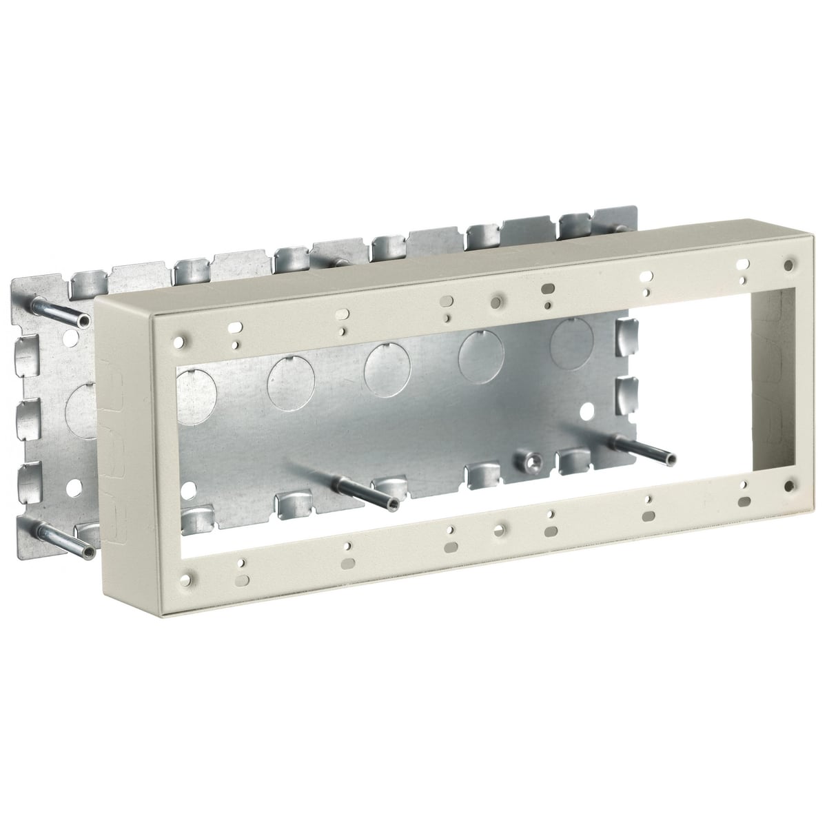 HBL57486IVA 6-Gang Standard Raceway Box, 4.7 in L x 12 in W x 1.9 in H, Rolled Steel, Ivory