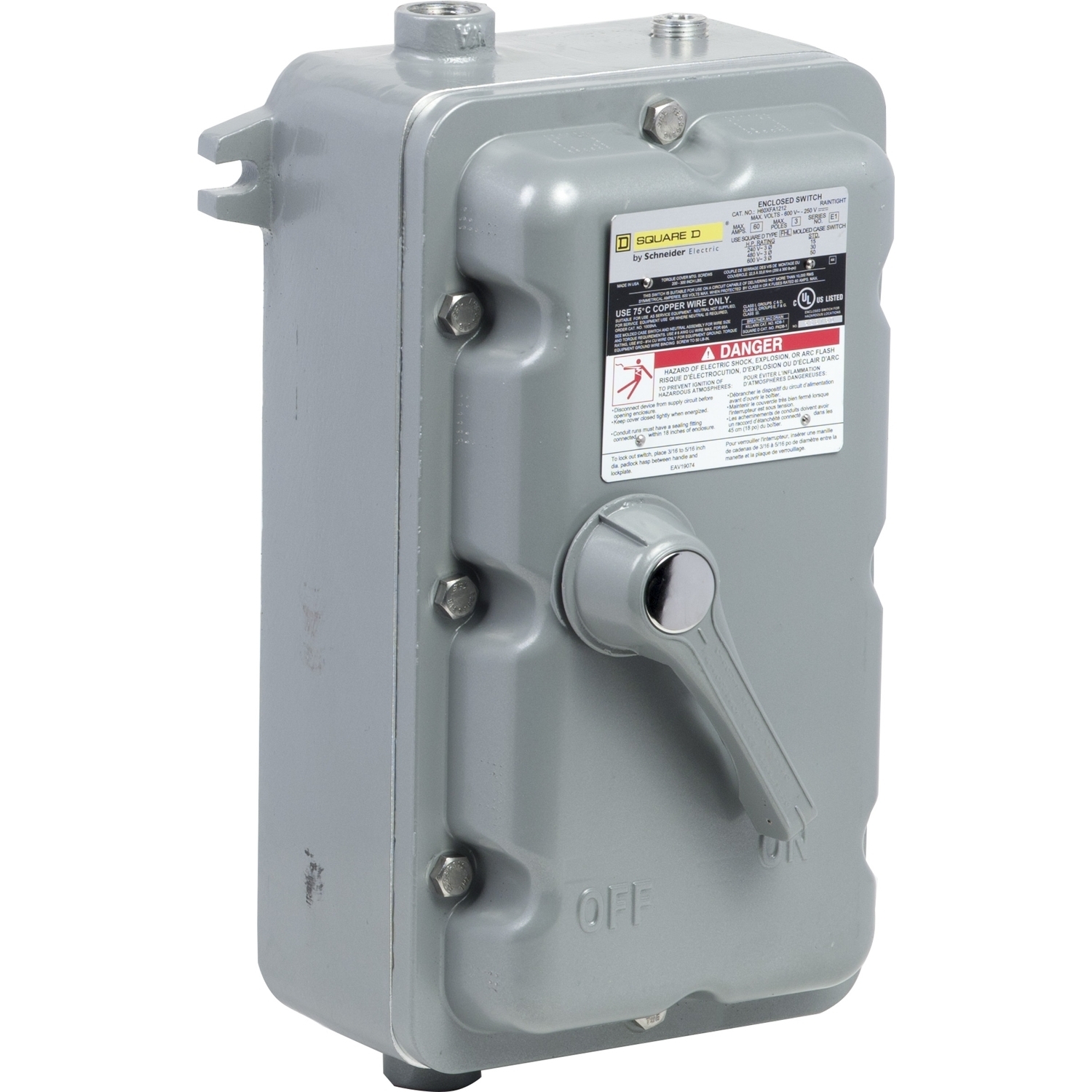 Safety switch, heavy duty, molded case, 60A, 3 pole, 50hp, 600VAC/250VDC, NEMA 7/9