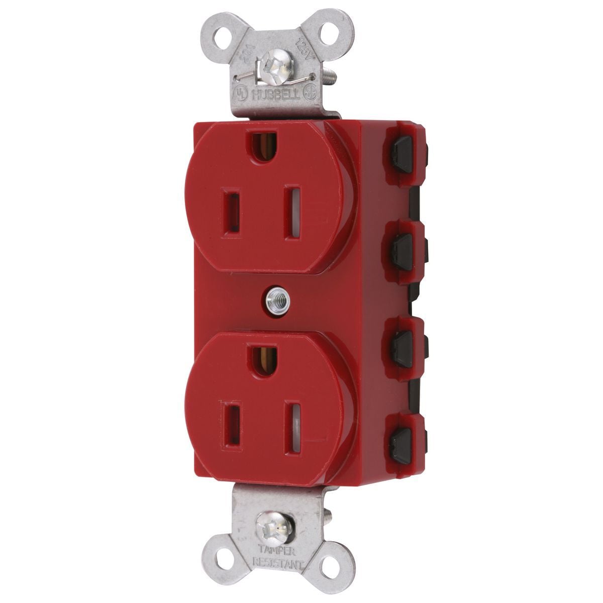 SNAP5262RTRA 1-Phase Duplex Extra Heavy Duty Tamper-Resistant Traditional Straight Blade Receptacle, 125 V AC, 15 A, 2 Poles, 3 Wires, Red