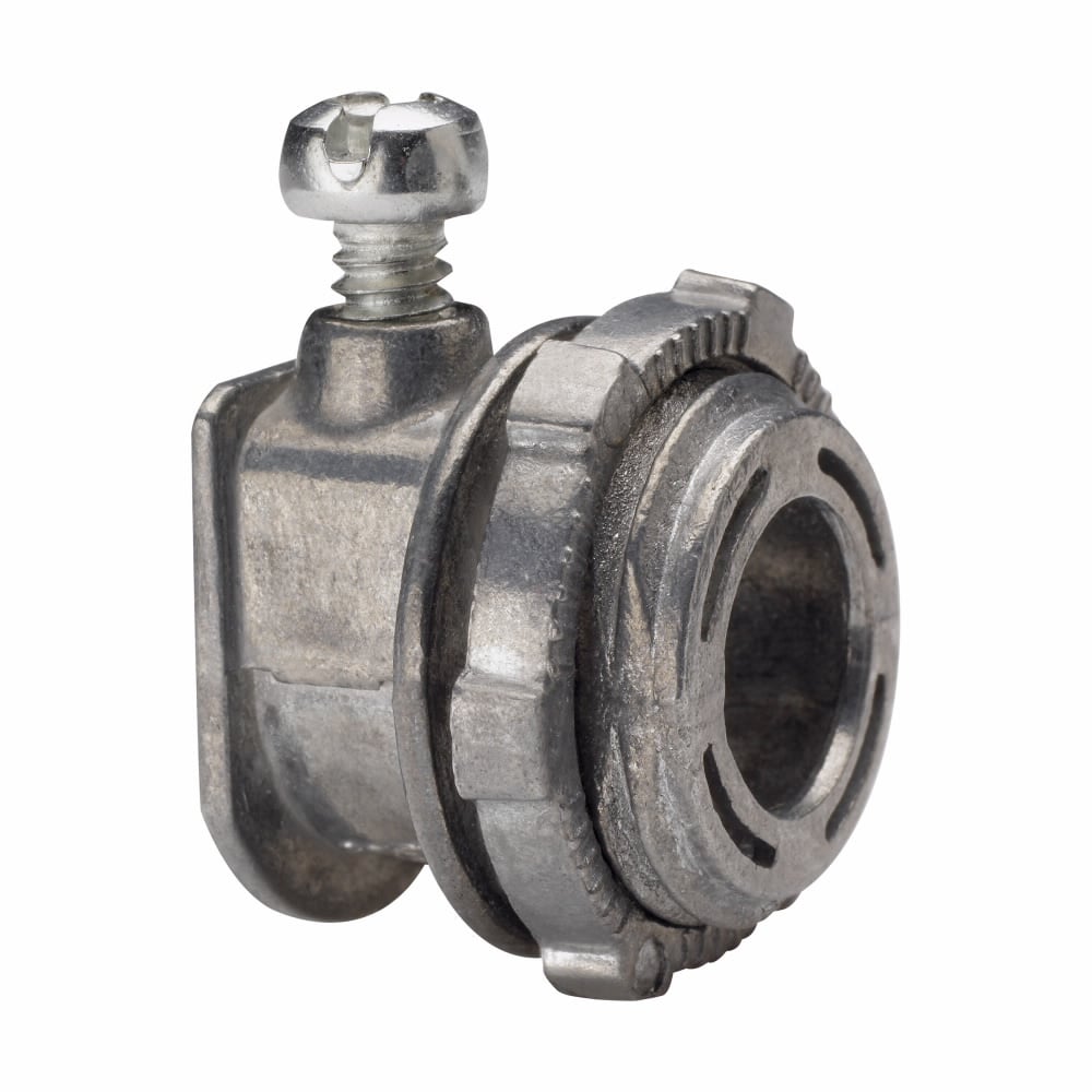 BX38R Clamp Back Set Screw Round Conduit Connector, 3/8 in Trade, 0.469 to 0.61 in Cable Openings, Malleable Iron, Hot Dipped Galvanized