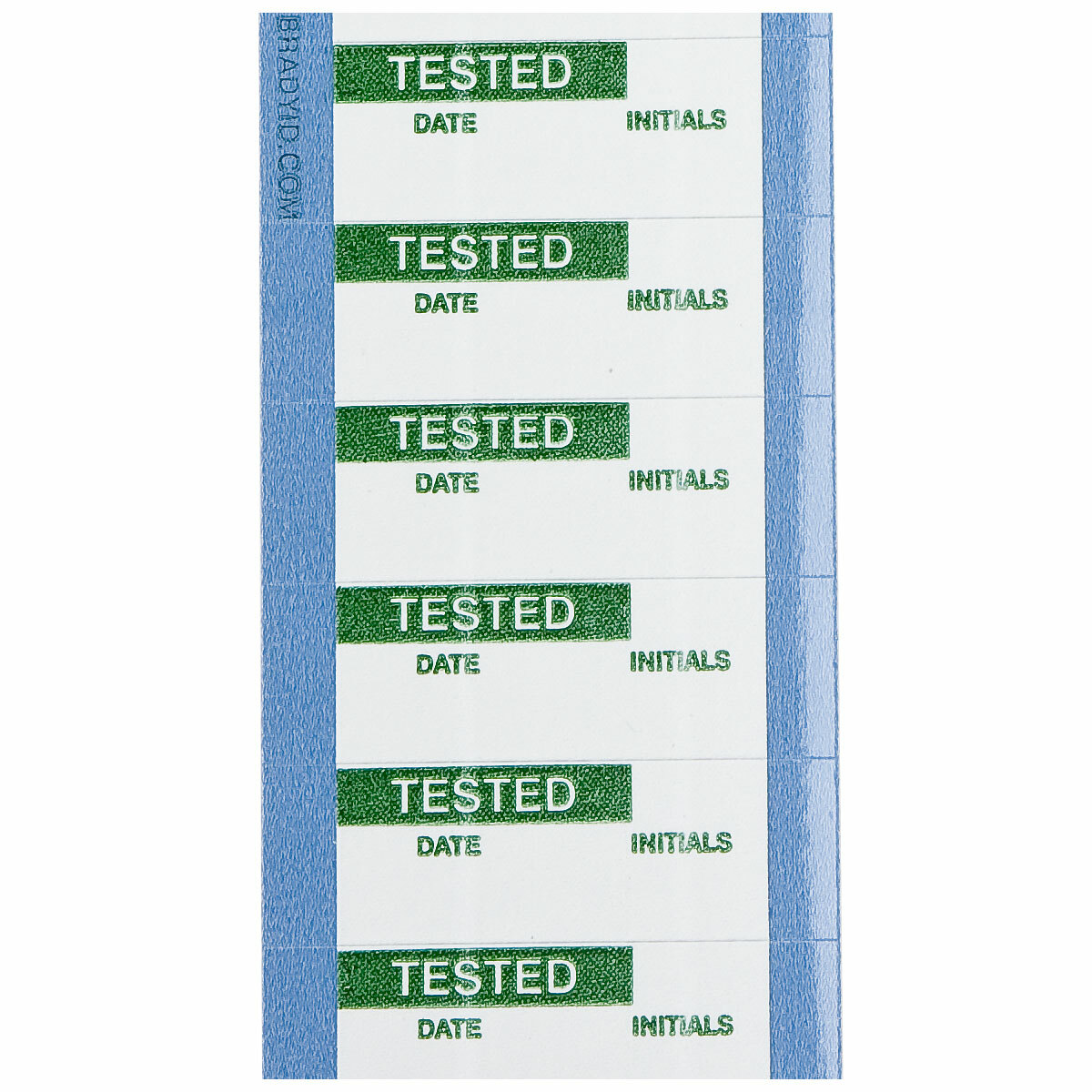 WOX-38-PK Write-On Corner Square Label, 5/8 in L x 1-1/2 in W, TESTED Legend, Green on White, B-619 Polyester