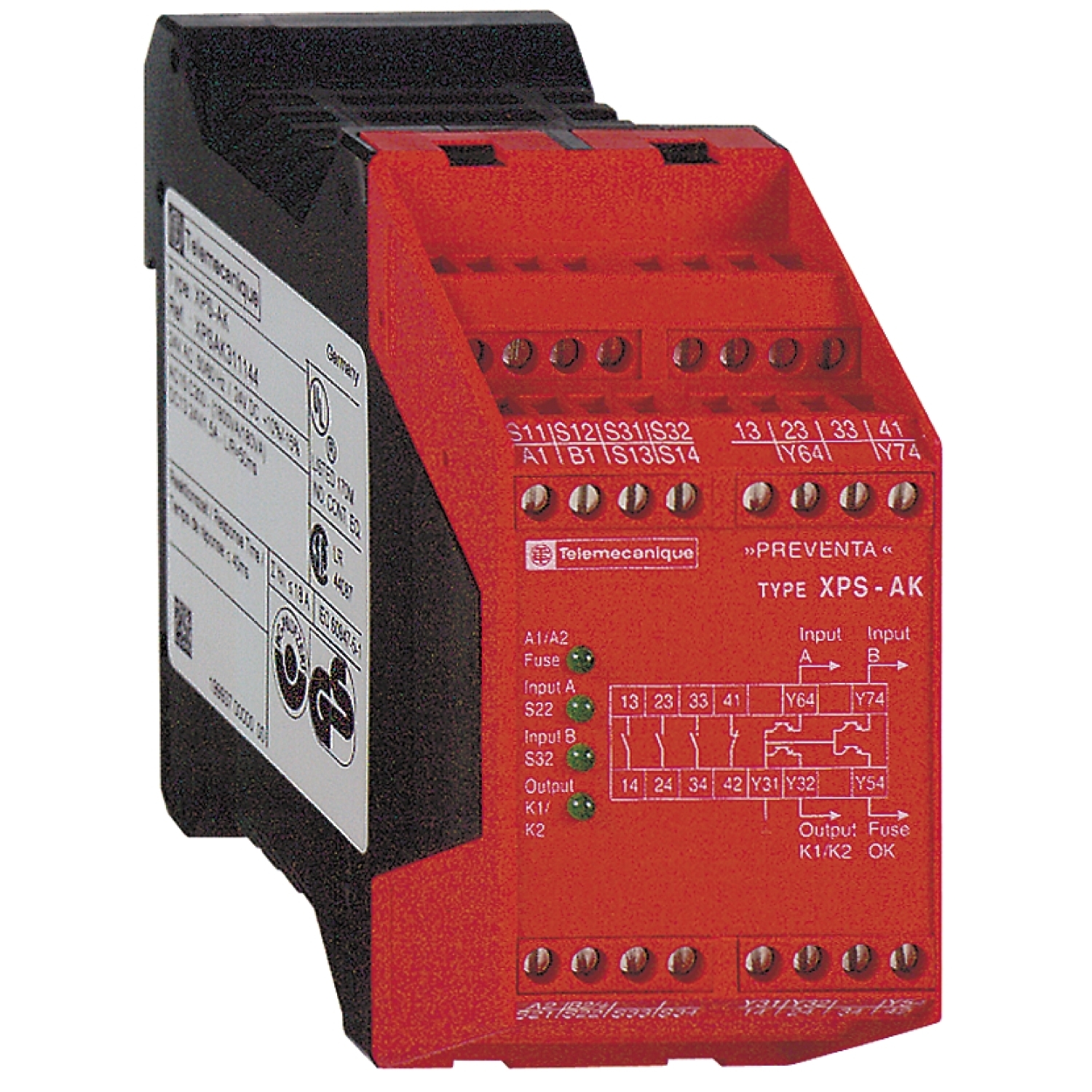 XPSAK311144 Preventa Solid-State Safety Relay, 5 A, 3NO-1NC 3 Form A/1 Form B Contact, 24 VDC V Coil