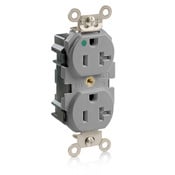 M8300-SGG Lev-Lok 1-Phase Duplex Extra Heavy Duty Tamper Resistant Self-Grounding Wide Body Straight Blade Receptacle, 125 V AC, 20 A, 2 Poles, 3 Wires, Gray