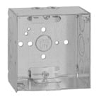 Square Box, 30.3 Cubic Inches, 4 Inch Square x 2-1/8 Inch Deep, 1/2 Inch and 3/4 Inch Eccentric Knockouts, Pre-Galvanized Steel, with Non-Metallic Cable Clamp (C-5), For Use with Non-Metallic Sheathed Cable