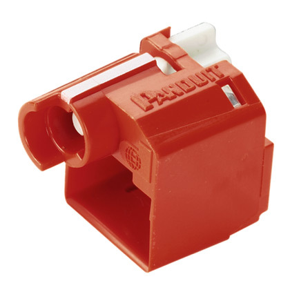 PSL-DCPLX Lock-In Device, For Use With Flush Mount RJ45 Patch Cord/Plug, Faceplate, Patch Panel, IP Camera and Other IP Device, 0.85 in Size, Polycarbonate, Red