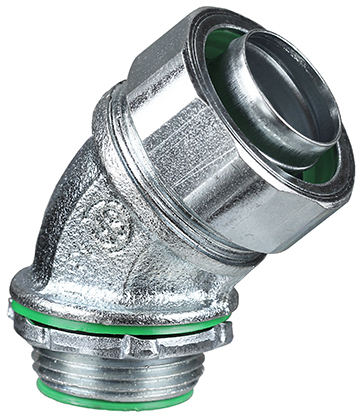 SL45300I Insulated Liquid Tight Conduit Connector, 3 in Trade, 45 deg, Steel, Zinc Plated