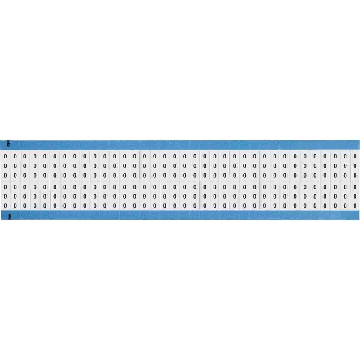 WM-0-SC-PK WM Series Die-Cut Pre-Printed Solid Number Wire Marker Card, 3/4 in L x 1/4 in W, Black on White, B-500 Repositionable Vinyl Coated Fabric, 72 Markers per Card