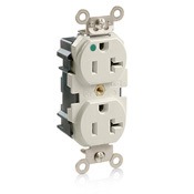 M8300-T Duplex Extra Heavy Duty Wide Body Straight Blade Receptacle, 125 V AC, 20 A, 2 Poles, 3 Wires, Light Almond