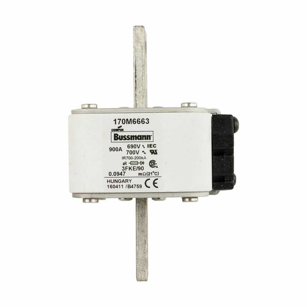 170M6663 Semi-Conductor High Speed Fuse, 900 A, 690 V, 200 kA Interrupt, Class: aR, Square Body