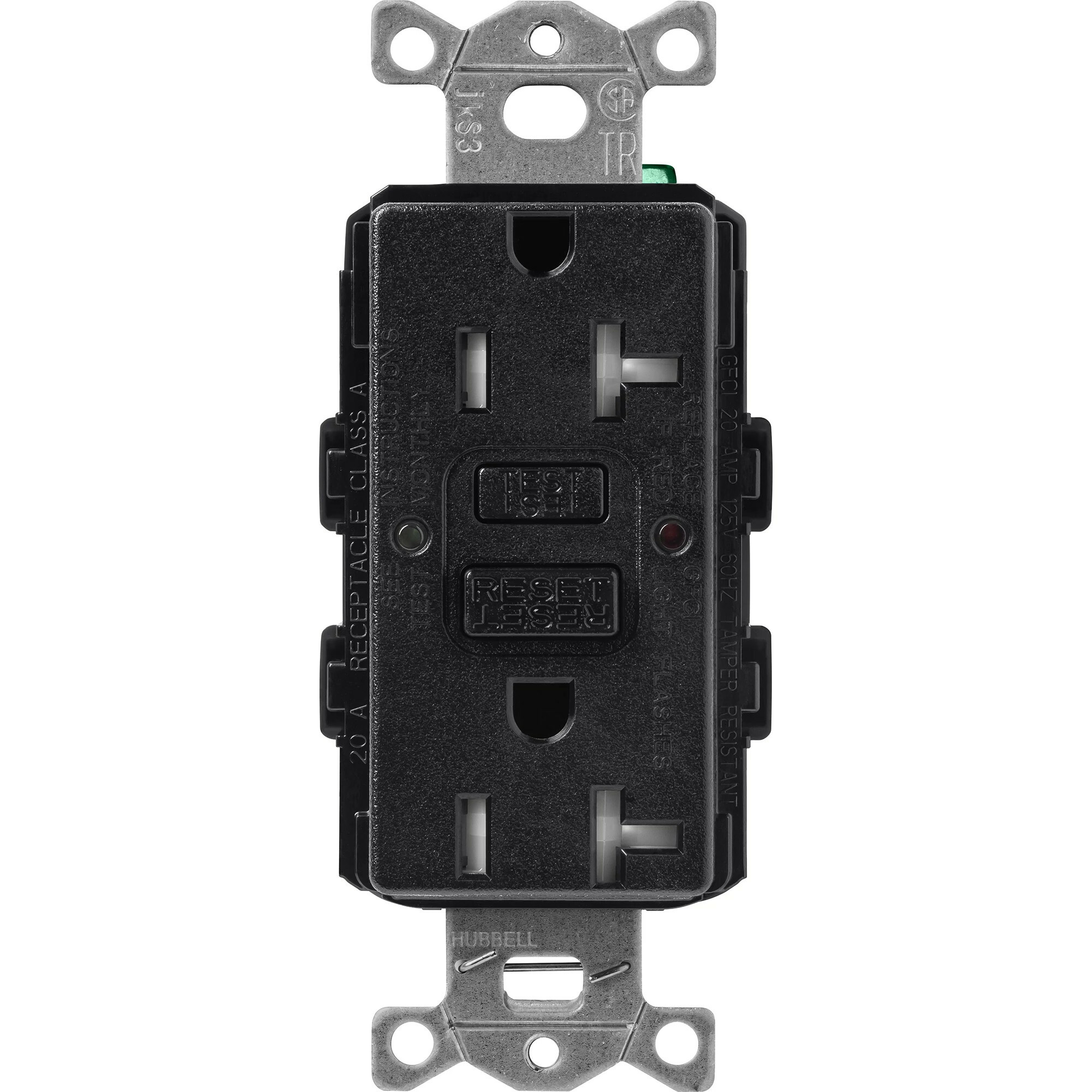 SCR-20-GFST-MN Claro Tamper-Resistant GFCI Duplex Receptacle, Decorator-Style Outlet, 20 Amp, Self-Testing, Satin, Midnight