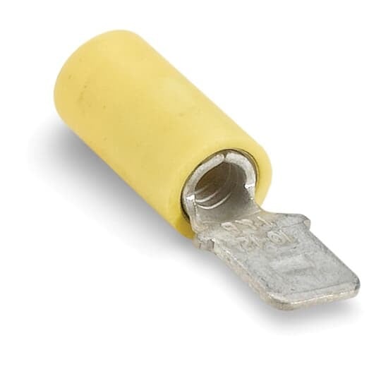 TV10-250MD-L Catamount Insulated Male Disconnect With Copper Sleeve, 12 to 10 AWG Conductor, 0.25 in W x 0.032 in THK Tab, Brass, Yellow