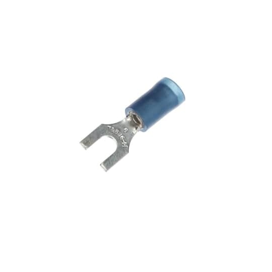 RB14-6F Sta-Kon RB Series Insulated Fork Terminal, 18 to 14 AWG Conductor, 0.87 in L, Brazed Seam/Serrated Barrel, Copper, Blue