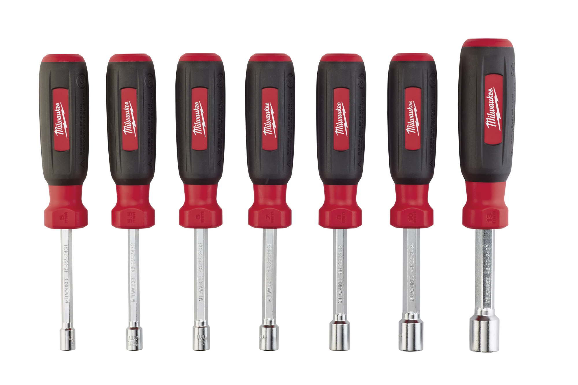 48-22-2417 Nut Driver Set, 5 to 13 mm, 7 Pieces, 7-1/4 in OAL, Cushion Grip Handle, Steel, Polished Chrome