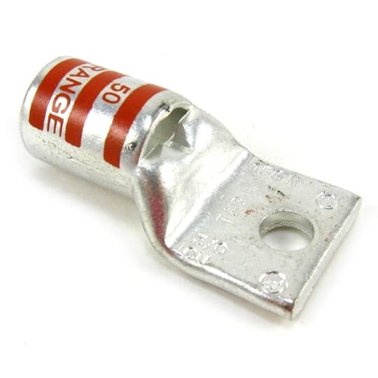 54111B Color-Keyed 54100 1-Hole Non-Insulated Compression Lug With Peep Hole, 3/0 AWG Copper Conductor, Die Code: 50, 3/8 in Stud, Copper