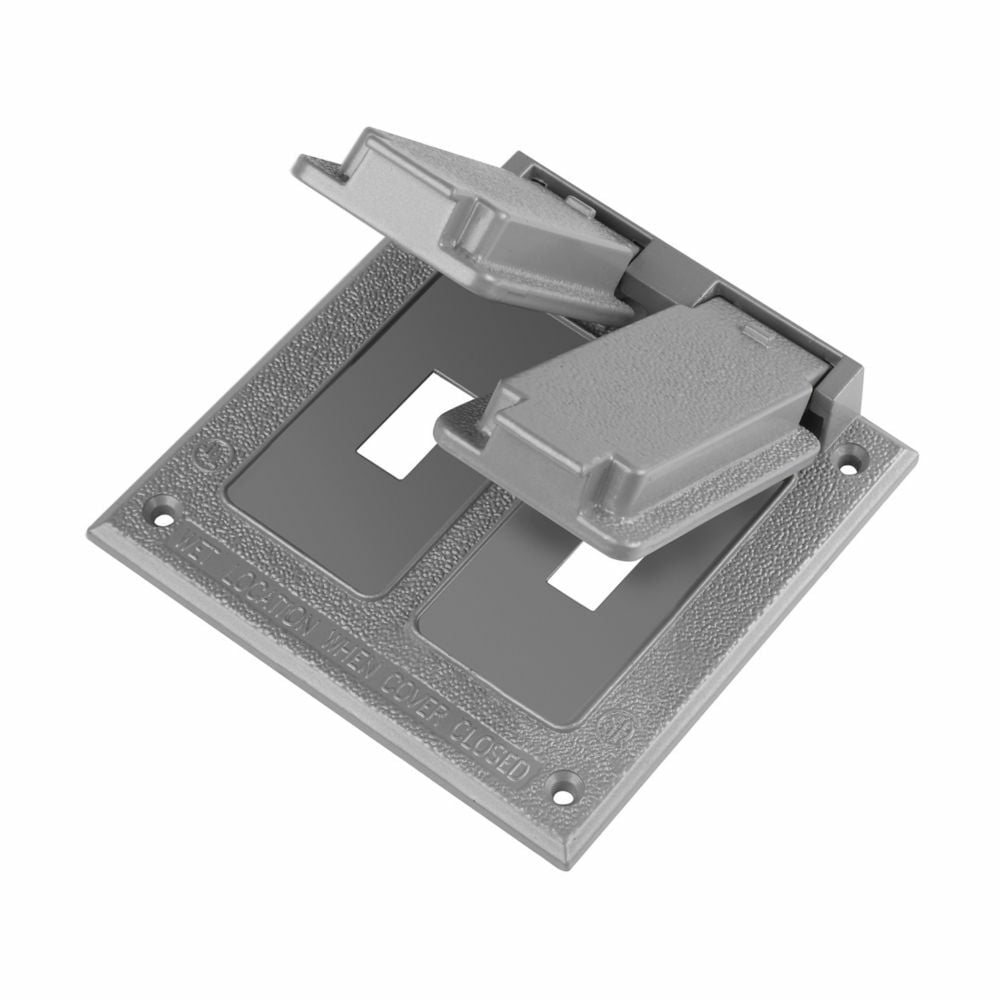 TP7270 Weatherproof Outlet Cover, 4.54 in L x 4.54 in W x 0.8 in D, (2) Vertical Switches/Self-Closing Cover, Die Cast Aluminum