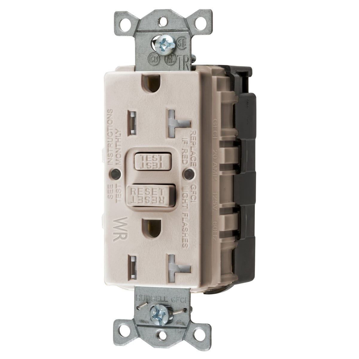 GFTWRST20SNAPLA 1-Phase Decorator Duplex Heavy Duty Self-Test Screw Mount Weather Resistant GFCI Receptacle, 125 VAC, 20 A, 2 Poles, 3 Wires, Light Almond
