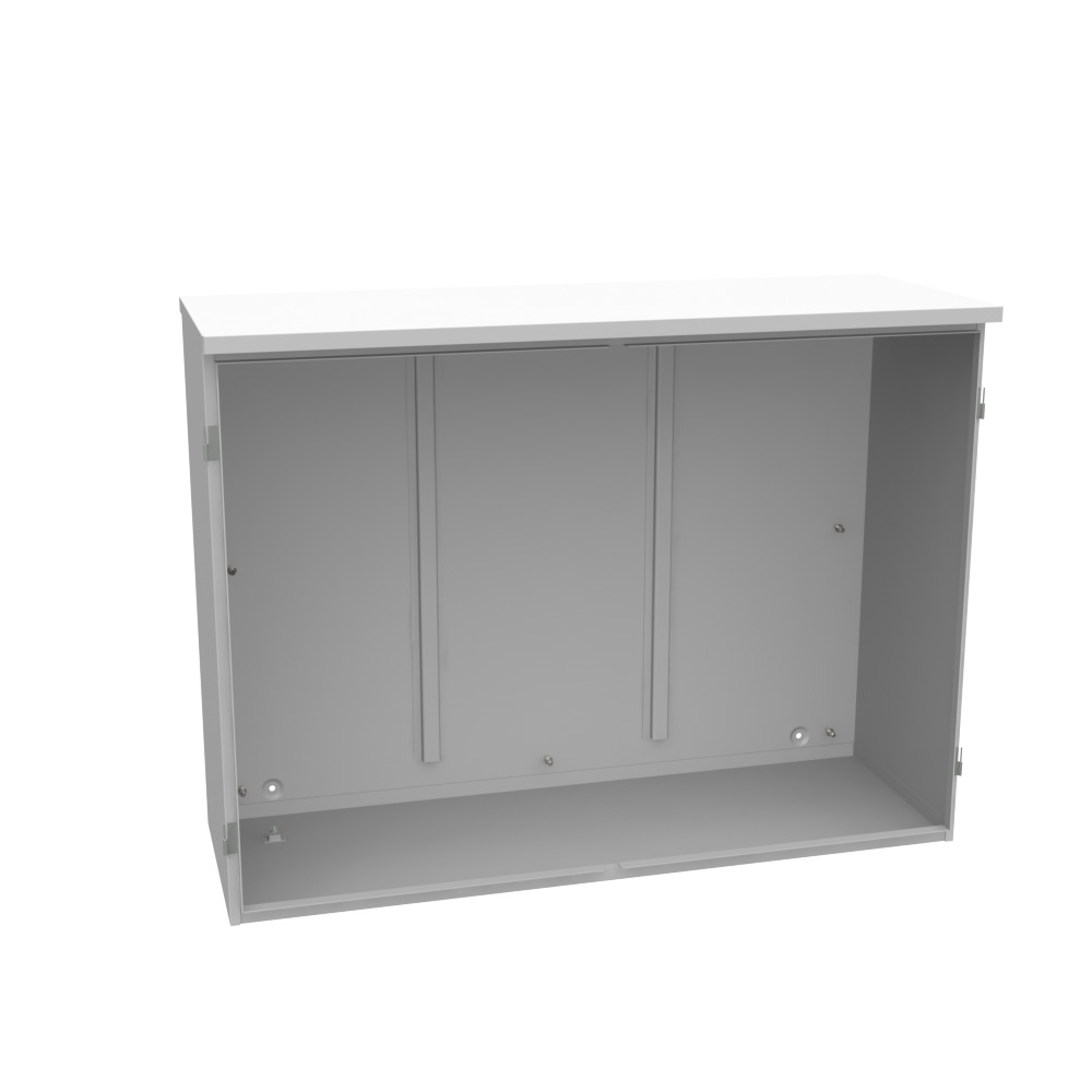 36x16x48 Hinge Cover Type 3R Steel No Knockouts ANSI 61 Gray Double Doors Padlocking 3PT Handle back Panel Weld Studs Drip Shield No Center Post