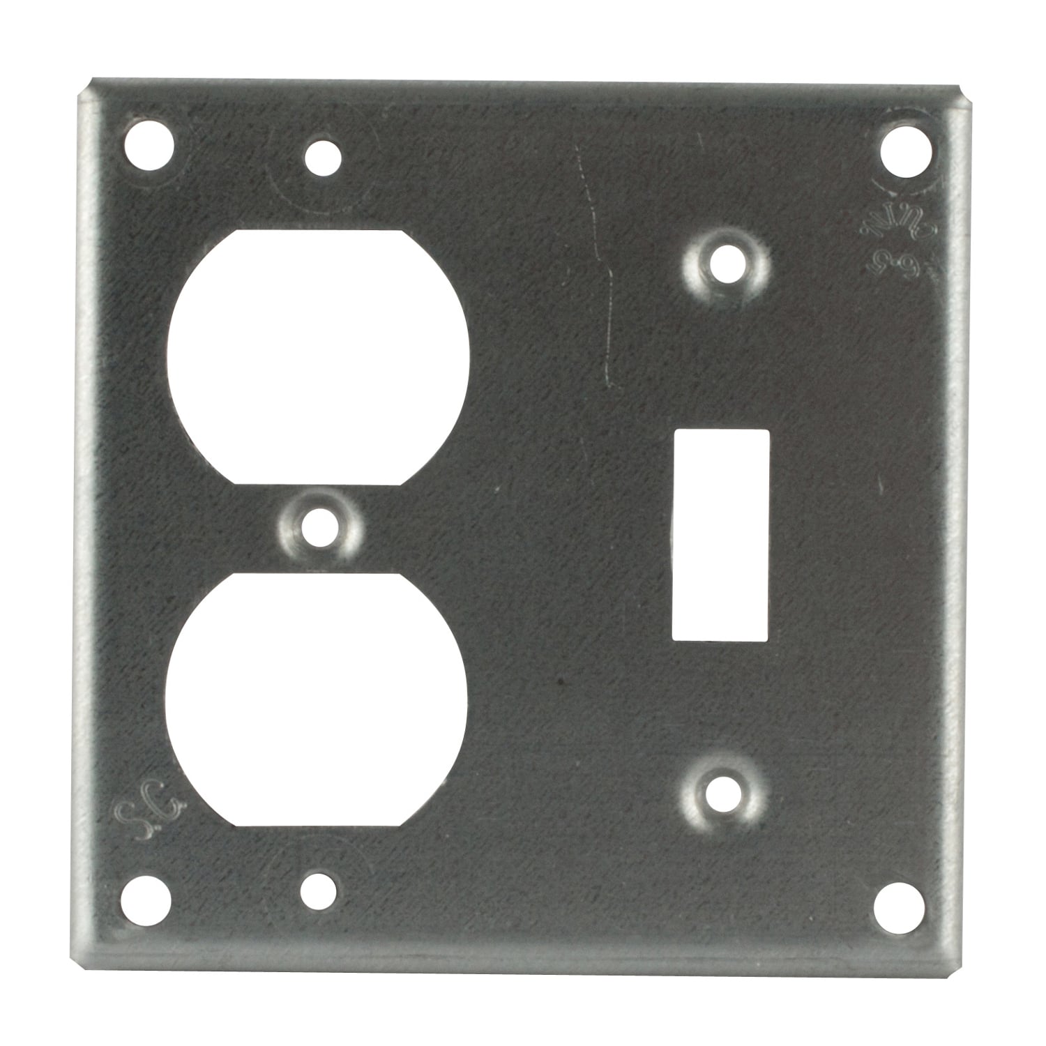Square Box Surface Cover, 6.5 Cubic Inches, 4 Inch Square x 1-/2 Inch Raised, 1/4 Inch Diameter Hole Opening, Galvanized Steel, For use with One Toggle Switch and One Duplex Receptacle