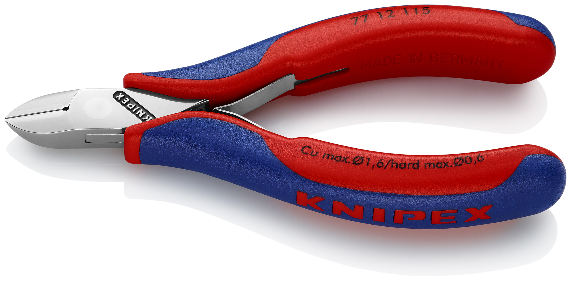Electronics Diagonal Cutters, 4 1/2 in., Multi-component, Polished, Semi-flush with Small Bevel Cut, Oval Head, Up to  1/64 in. Hard Wire