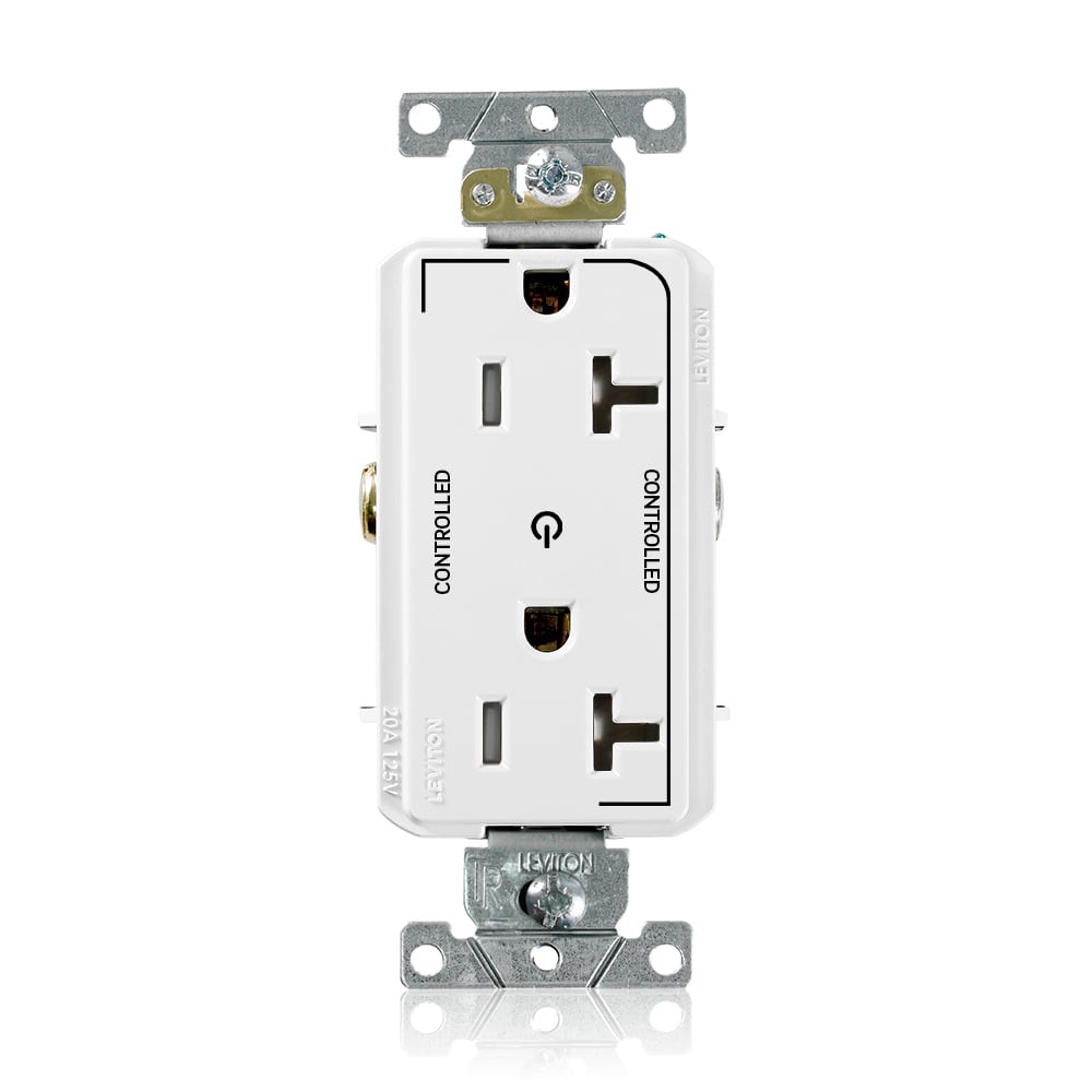 TDR20-S2W Decora Duplex Self-Grounding Straight Blade Receptacle, 125 V AC, 20 A, 2 Poles, 3 Wires, White