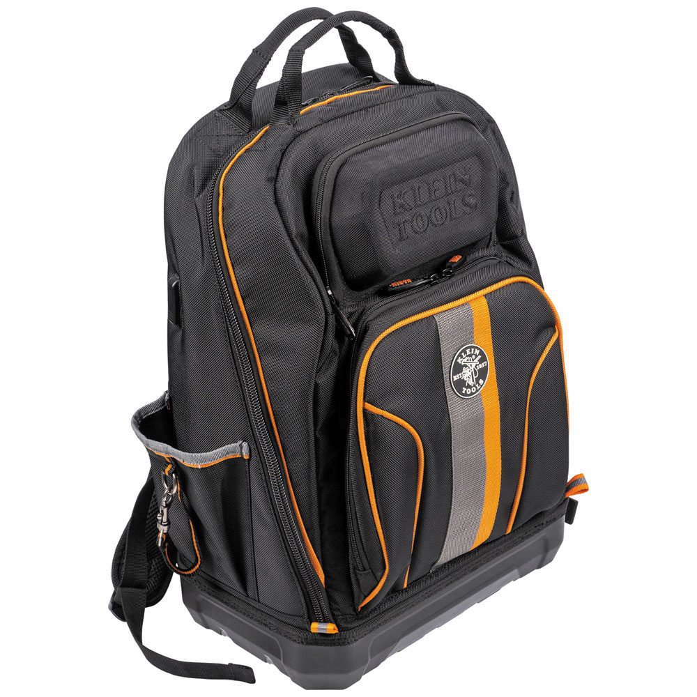 Klein Tools' Tradesman Pro XL Backpack is a seriously tough backpack that provides the perfect amount of storage and features to get you through your day. The innovative curved, fully-molded bottom design provides maximum comfort while helping keep your tools safe from the elements. The front compartment features 6 tool storage pockets for easy access to frequently used small tools, while the large interior has 27 pockets with plenty of room for large tools and equipment and unzips to fully open for easy access. The USB-C cord and exterior port make it easy to charge your devices at any jobsite.