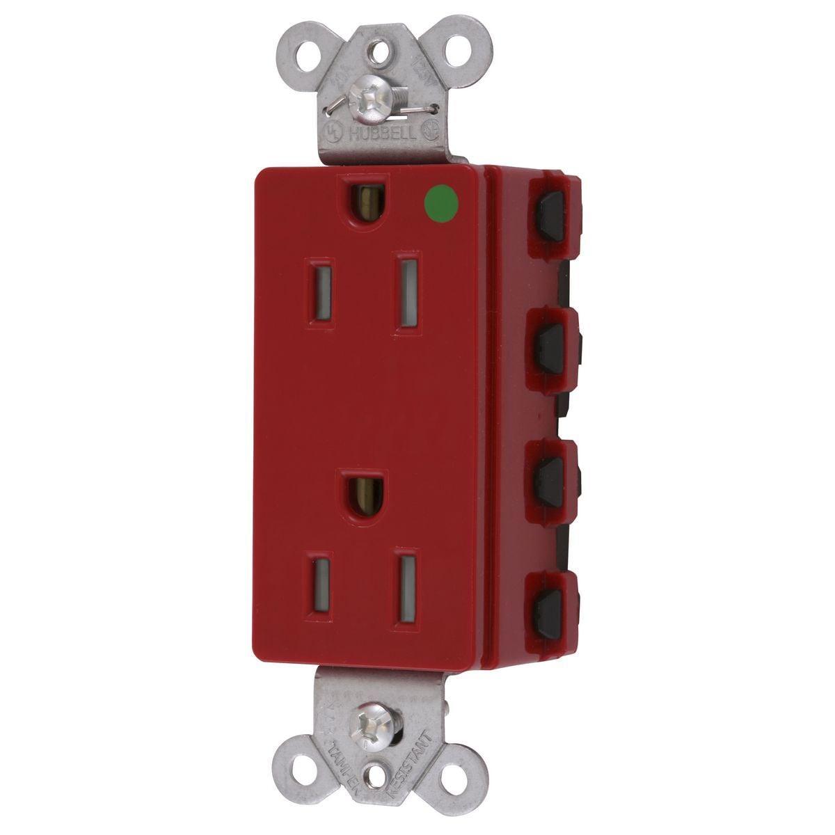 SNAP2172RTRA 1-Phase Decorator Duplex Extra Heavy Duty Grounding Tamper-Resistant Straight Blade Receptacle, 125 V AC, 15 A, 2 Poles, 3 Wires, Red