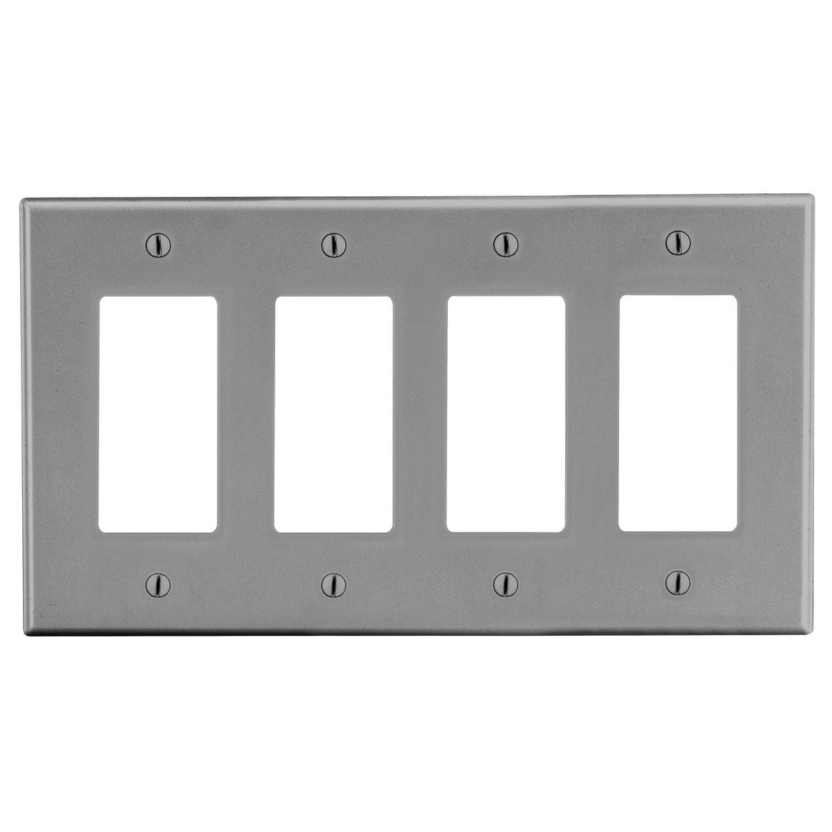 P264GY Standard Wall Plate, 4 Gangs, 8.31 in W x 4.63 in H, Polycarbonate Thermoplastic, Gray
