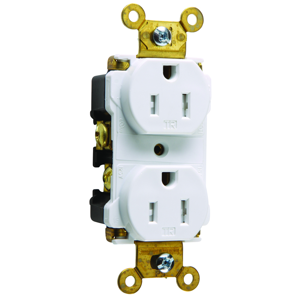 TR15W 15 Amp 125V Commercial Grade Duplex Receptacle, White