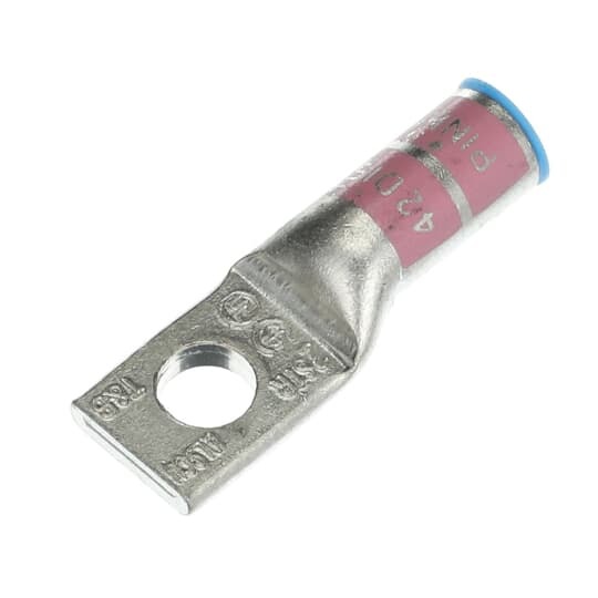 60118-TB Color-Keyed 1-Hole Non-Insulated Compression Lug, 2 AWG Aluminum/Copper Conductor, Die Code: 42H, 3/8 in Stud, Aluminum