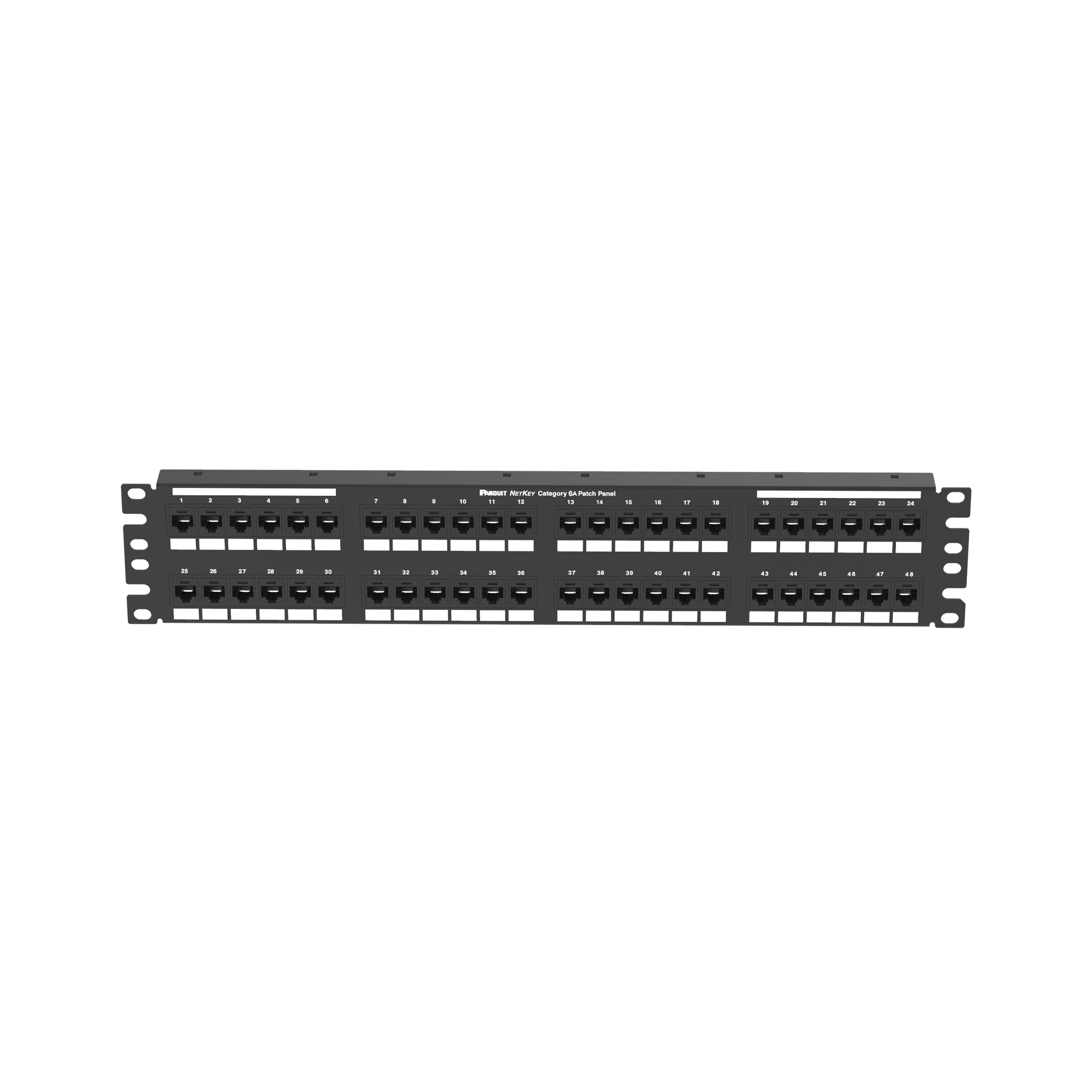 NK6XPPG48Y NetKey 2RU Flat Patch Panel Kit, 48 Ports, Cat 6A, 26 to 22 AWG Terminal, Cold Rolled Steel