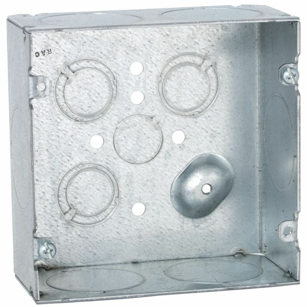 259 Square Box, Steel, 42 cu-in Capacity, (10) Knockouts, 4-11/16 in H x 4-11/16 in W x 2-1/8 in D