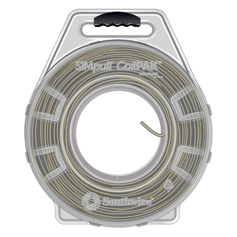 58027905 THHN Wire, 12 AWG, Copper Conductor, Solid, Gray/Yellow, 2000 ft CoilPak
