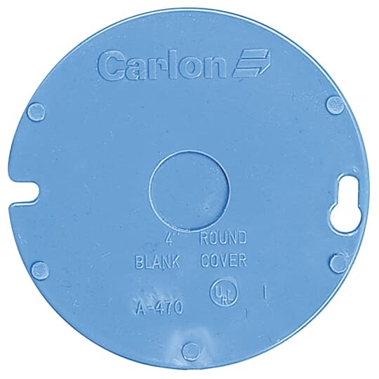 A470D Carlon Non-Metallic Round Box Cover With Knockout, 4 in Dia, Blank Cover