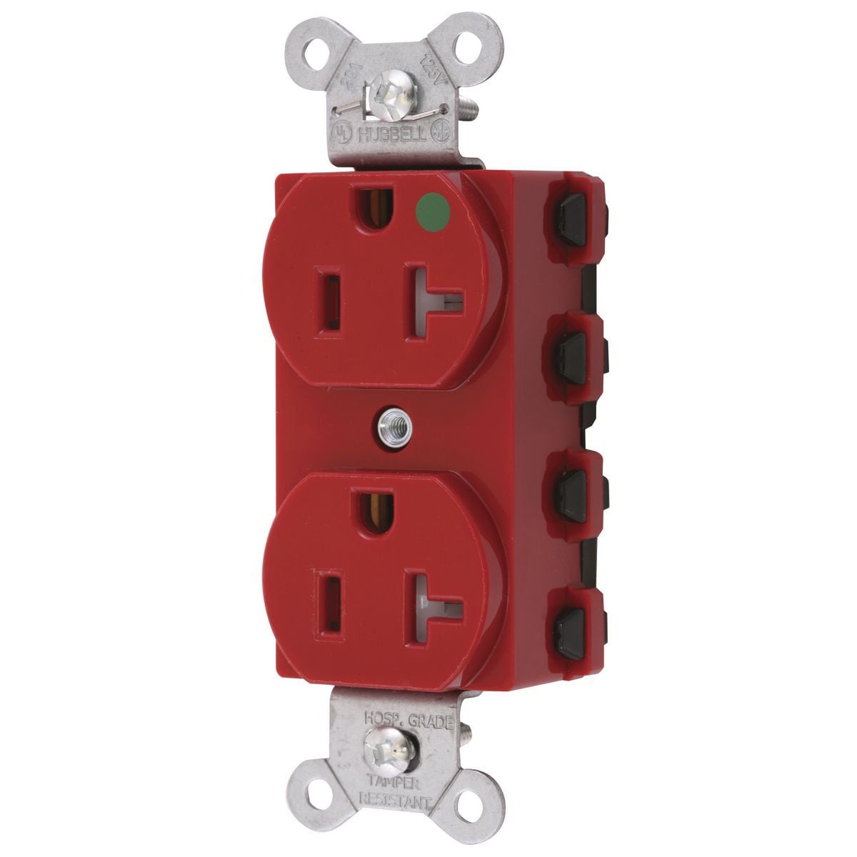 SNAP8300RTRA 1-Phase Duplex Extra Heavy Duty Standard Tamper Resistant Screw Mount Straight Blade Receptacle, 125 V AC, 20 A, 2 Poles, 3 Wires, Red