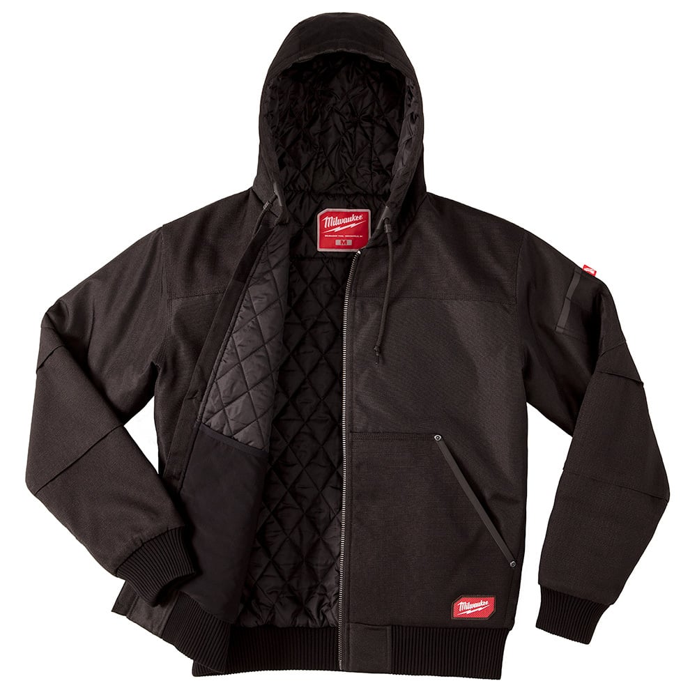 254B-2X 254B Hooded Jacket, Black, Ripstop Polyester, 46 to 48 in Chest, Resists: Abrasion, Tear, Water and Wind, Quilted lining