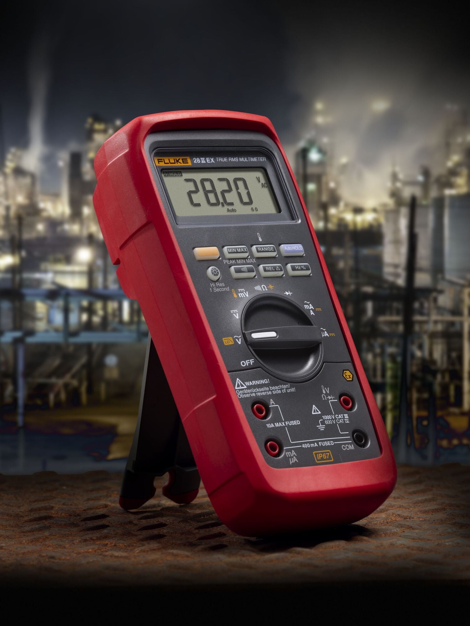 FLUKE-28II Digital Multimeter, 1000 V AC/DC, 10 A, 50 MOhm Measuring, 1000 V AC/DC, 10 A, 0.1 Ohm to 50 MOhm, Bar Graph/Backlight Display