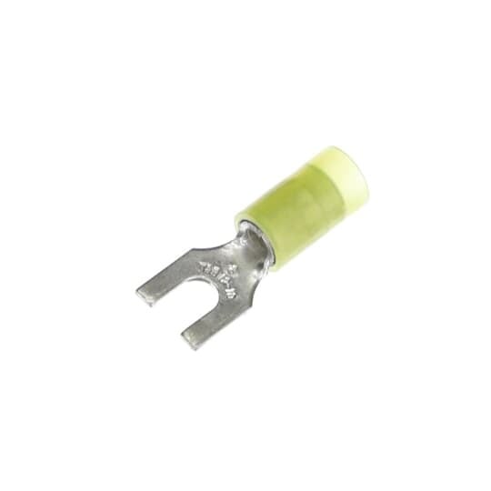 RC10-8F Sta-Kon RC Series Insulated Fork Terminal, 12 to 10 AWG Conductor, 1 in L, Brazed Seam/Serrated Barrel, Copper, Yellow