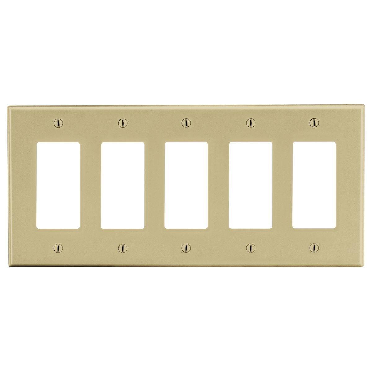 P265I Standard Wall Plate, 5 Gangs, 10.12 in W x 4.63 in H, Polycarbonate Thermoplastic, Ivory