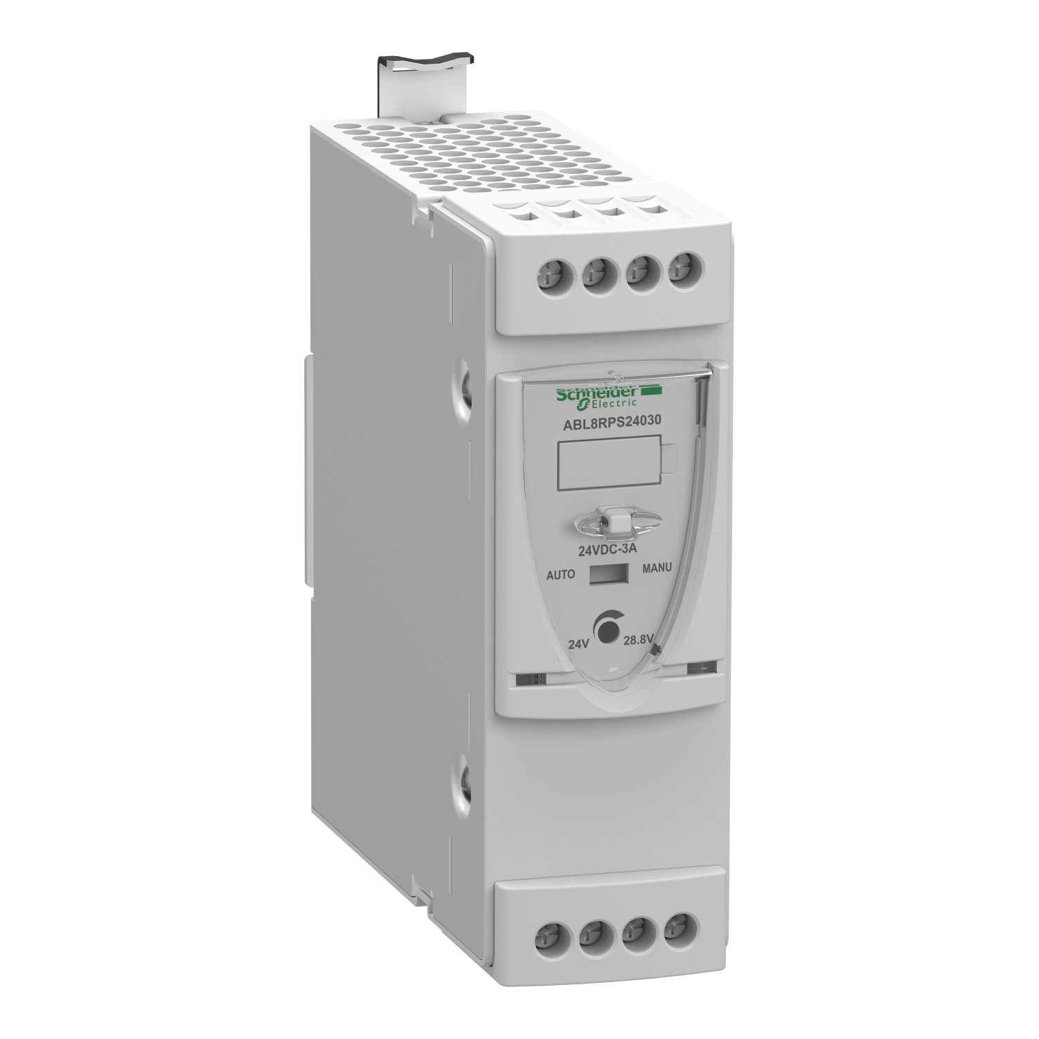 ABL8RPS24030 Phaseo Regulated Switch Mode Power Supply, 100 to 120 V AC, 200 to 500 V AC Input, 24 VDC Output, 72 W Power Rating, 3 A, DIN Rail Mount