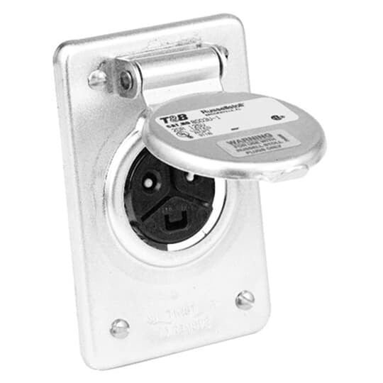 8004-RS Russellstoll Ever-Lok Female Pin and Sleeve Receptacle With Flap Cover, 250 VAC, 30 A, 3 Poles, 4 Wires