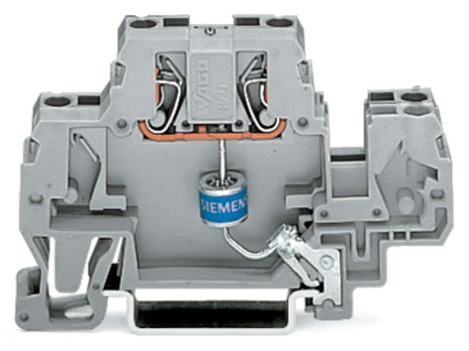 870-523/281-580 Double-Deck Component Terminal Block, 115 V AC/DC, 20 A, 28 to 14 AWG Wire, DIN Rail Mount