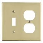 Hubbell Wiring Device Kellems, Wallplates and Box Covers, Wallplate,Non-Metallic, 2-Gang, 1) Duplex 1) Toggle, Ivory