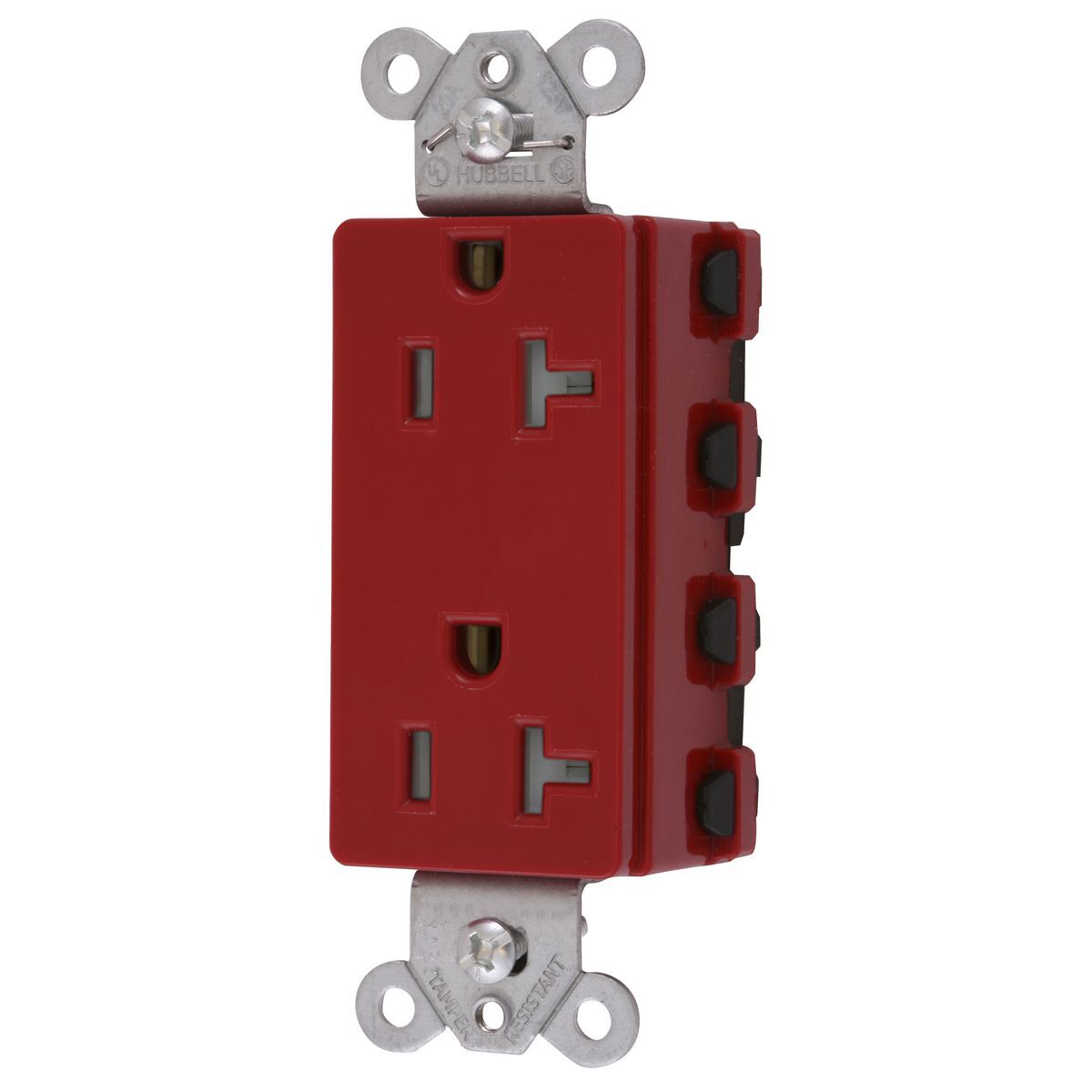 SNAP2182RTRA 1-Phase Decorator Duplex Extra Heavy Duty Grounding Standard Tamper-Resistant Straight Blade Receptacle, 125 V AC, 20 A, 2 Poles, 3 Wires, Red