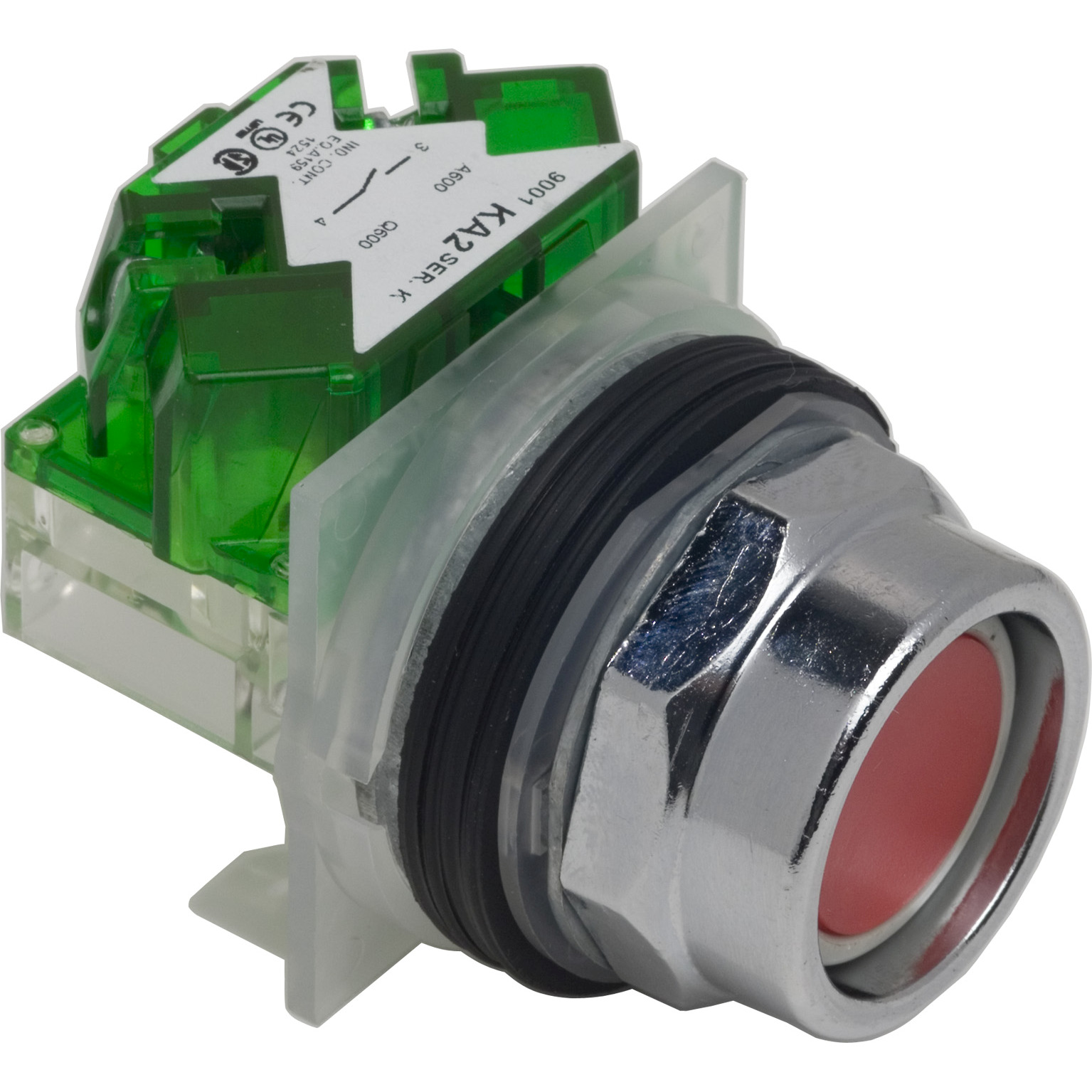 9001KR2RH5 Harmony Type K Heavy Duty Dusttight/Oiltight/Watertight Mechanically Interlocked Non-Illuminated Pushbutton With Extended Guard, 30 mm, 1NO Contact, Slow Break Contact, Red