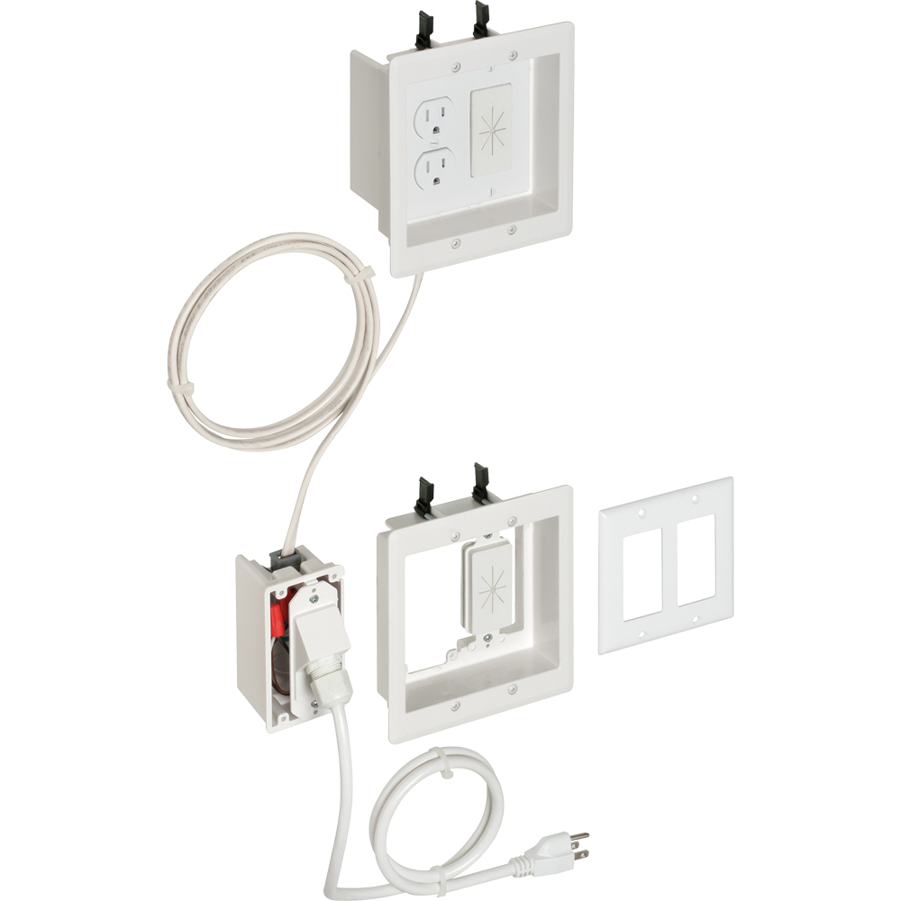 TVBRA2K Ready-To-Use TV Box Kit With 2-Gang Power/Low Voltage Box, Plastic, 2 Gangs