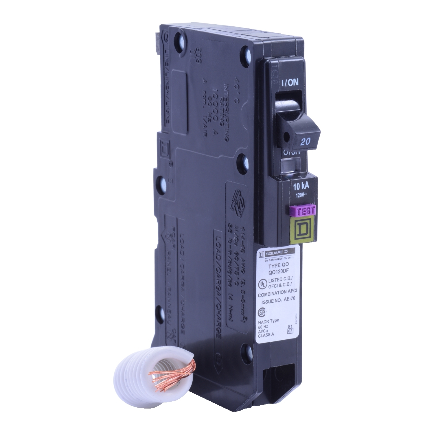 QO120DF Miniature Circuit Breaker, 20 Amp, 1 Pole, 120V