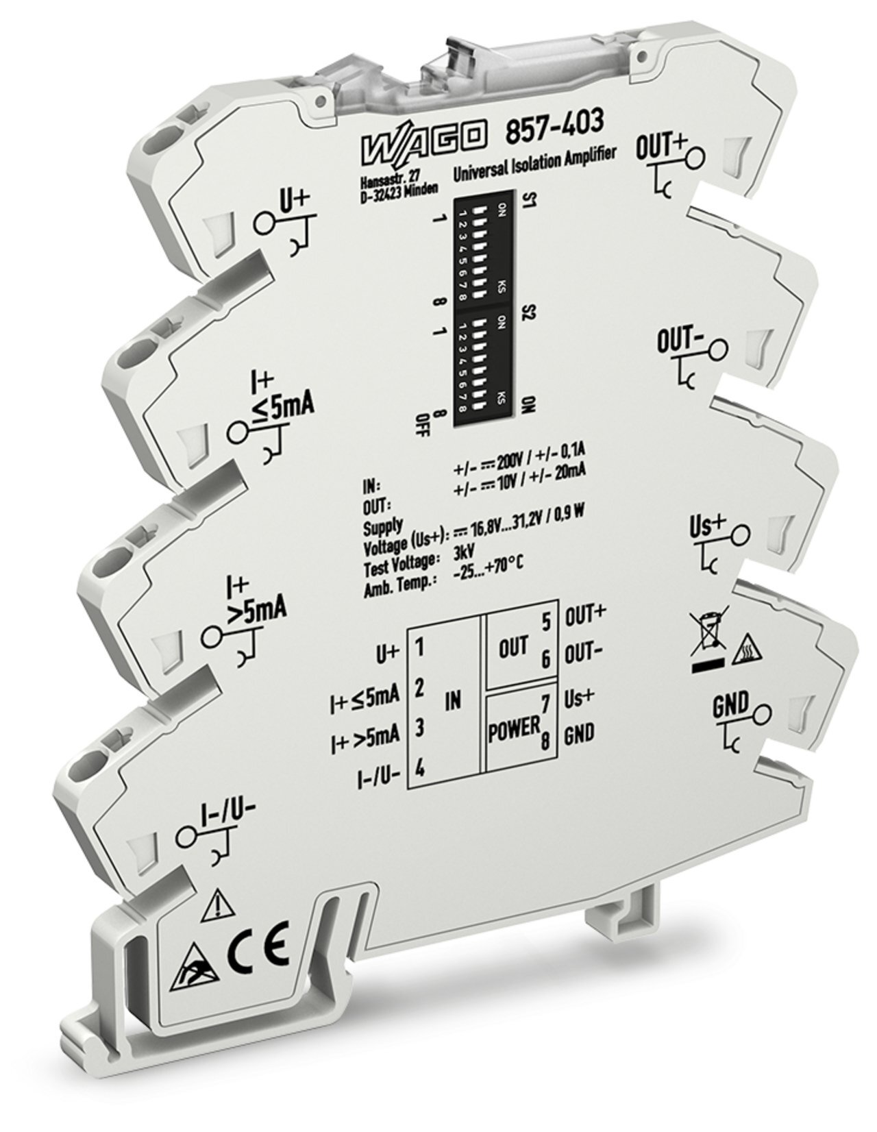 857-403 857 Isolation Amplifier, 0 to 200 V Input, 2 to 10 V Output, 3 kV Power Rating
