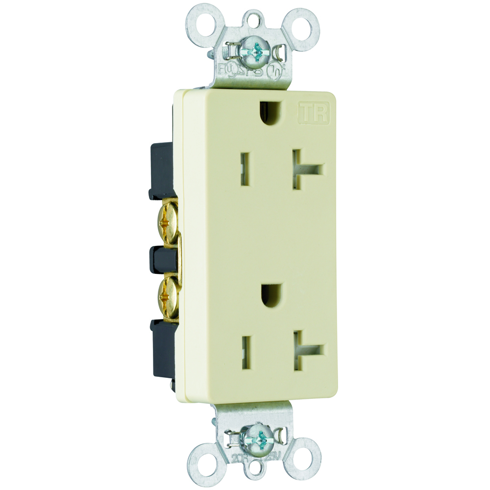 TR26362I 20 Amp 125V  Decorator Duplex Receptacle, Back and Side Wire, Ivory
