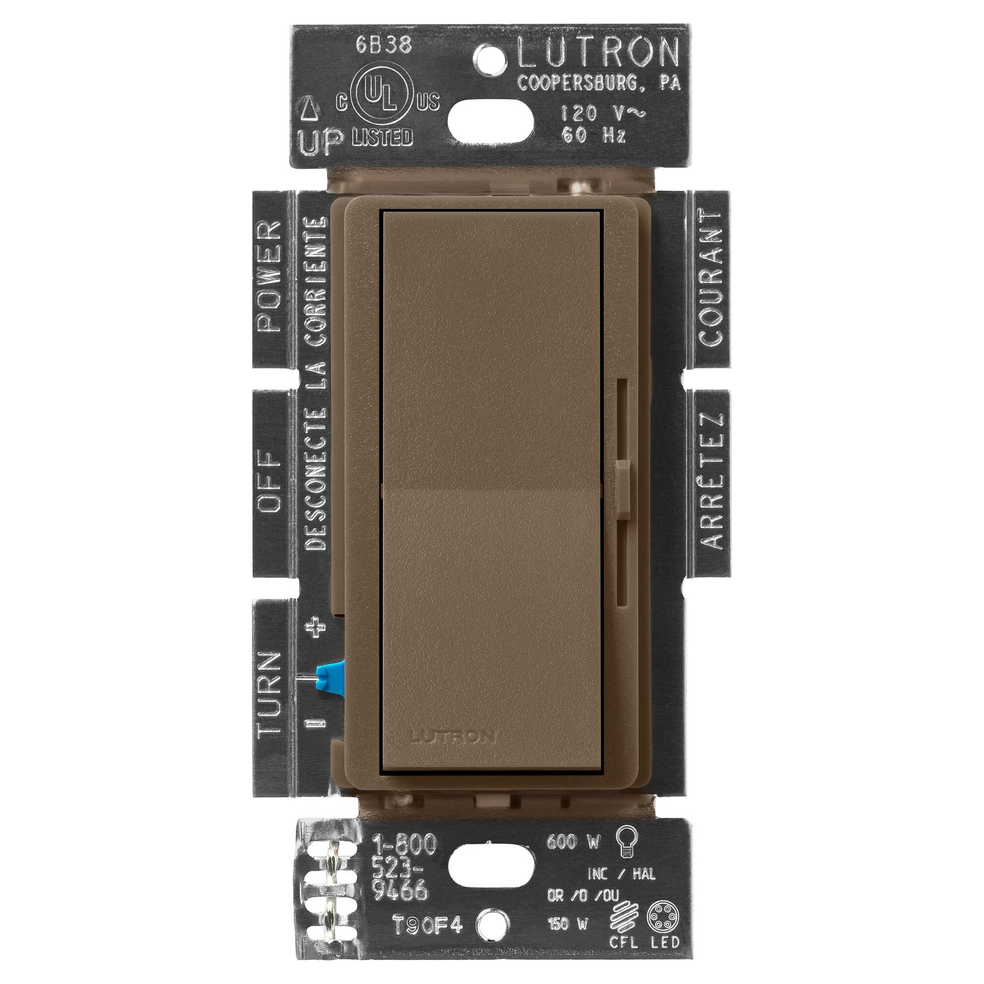 DVSCCL-153P-EP Diva LED+ Dimmer Switch, No Neutral Required, 150W LED, 1 Pole/3-Way, 120V, Espresso